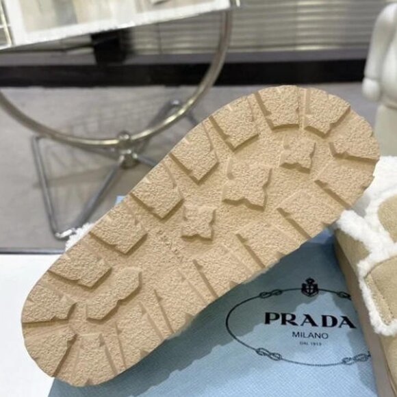 Prada Beige Suede Shearling Mules - Picture 4 of 8